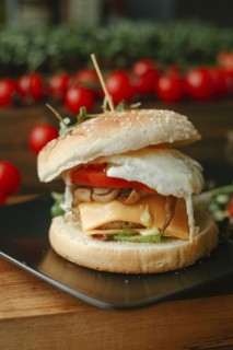 Gourmet cheeseburger on plate