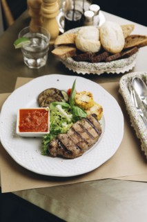 Steak dinner on plate