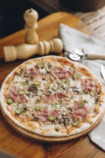 Pizza pie on table