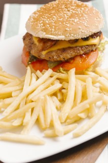 Cheeseburger with bacon and french fries