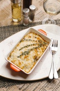 Rosemary on casserole in pan