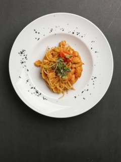 Plate of seafood pasta