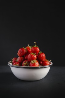 Close up of bowl of strawberries