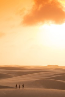 Hikers walking in remote desert