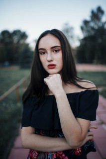 Portrait of pensive Caucasian woman
