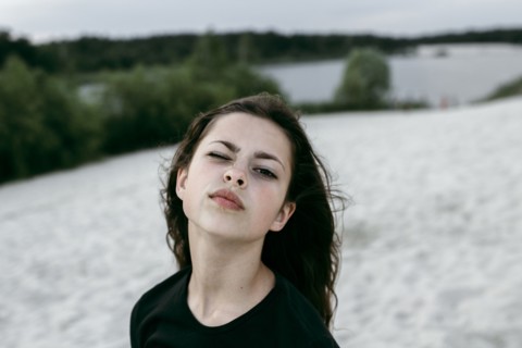 Portrait of Caucasian woman making a face