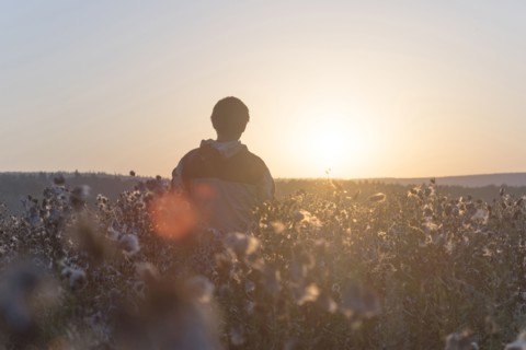 Mari man standing in field