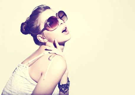 Portrait of glamorous woman wearing sunglasses