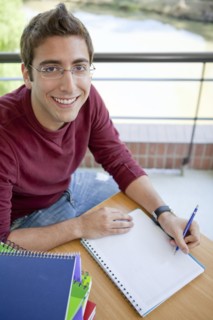 Hispanic college student doing homework