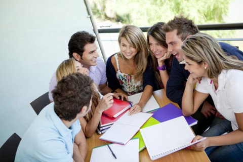 Hispanic college students doing homework