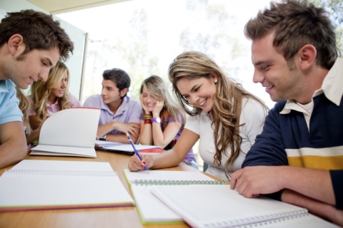Hispanic college students doing homework