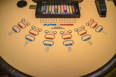 Gambling chips at baccarat table