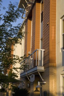 Front exterior contemporary loft style condos