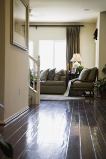 Hardwood hallway leading to living room
