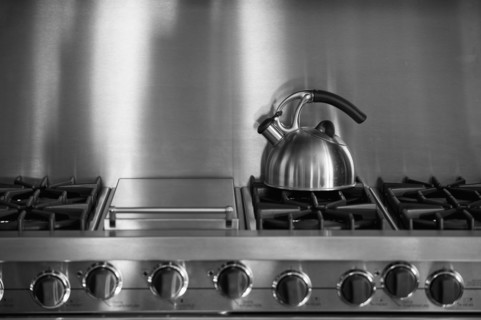 Tea Kettle on stainless steel oven