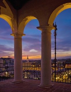 Balcony with view of Santa Barbara at sunset