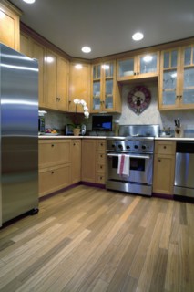 Hardwood floor in traditional kitchen