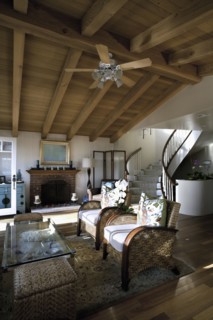 Wooden ceiling in traditional living room