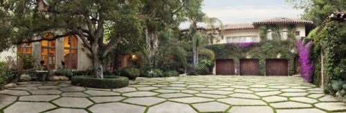 Grass driveway in front of home