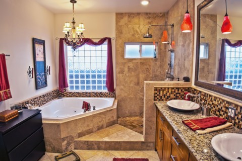 Tiled master bathroom