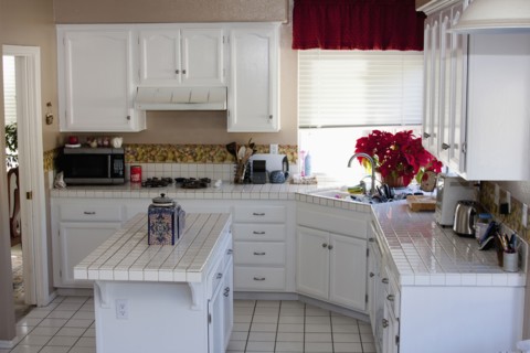 White monochromatic traditional kitchen with island