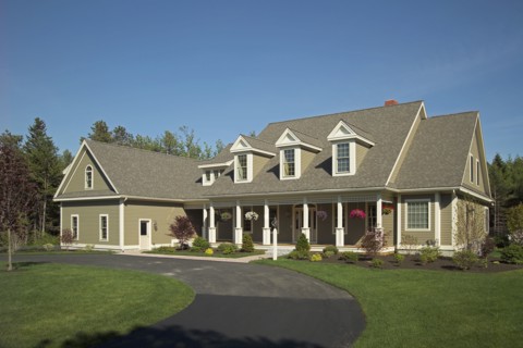 Curving driveway in front of single family home