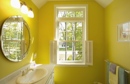 Interior of yellow bathroom