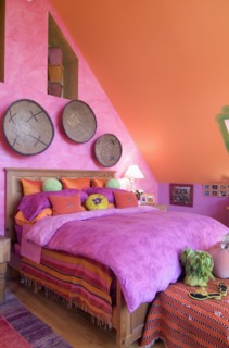 Bright pink and orange bedroom