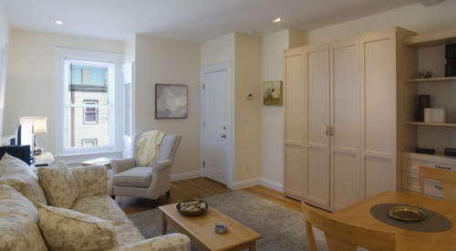 Murphy bed in studio apartment
