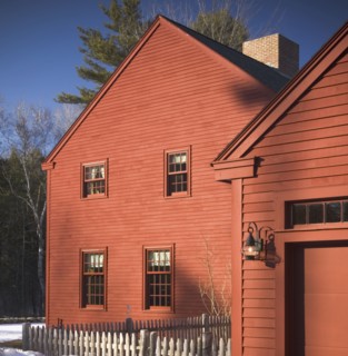 Side view red saltbox style home