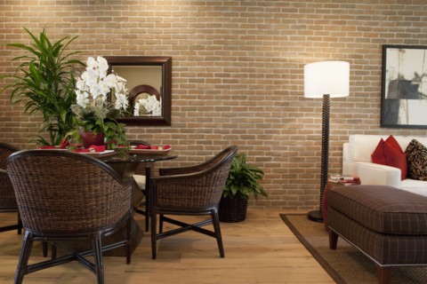 Split-level open plan dining room and sitting area at home