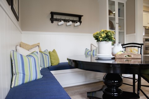 Cushioned seat at dining table in a house