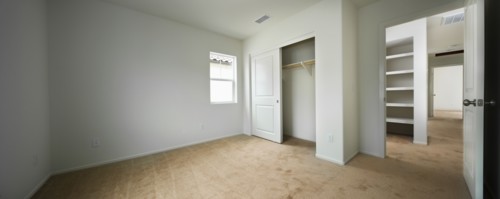 Empty room with open closet door and hallway at home