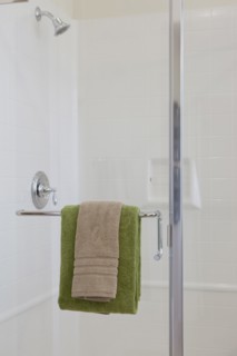 Close-up of towels on rail in the bathroom at home