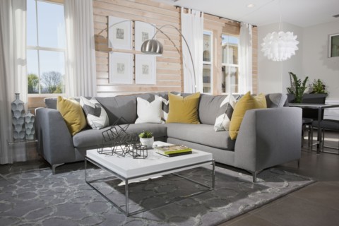 Sectional sofa and coffee table in contemporary living room