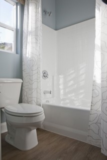 Toilet seat and bathtub in domestic bathroom
