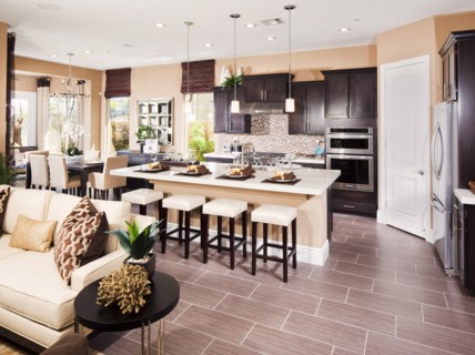 Open plan kitchen with breakfast bar