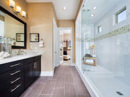 Glass wall in clean bathroom