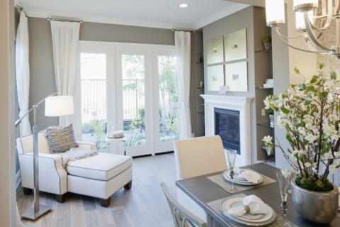 Open plan of seating area and dining area