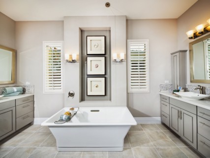 Freestanding master bath in bathroom