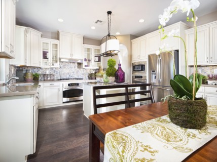 Open plan of domestic kitchen and dining area