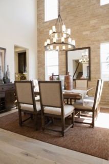 Chandelier above dining table