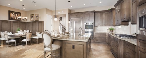 Split-level open plan dining area and kitchen at home