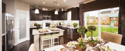 Kitchen and dining area in traditional home