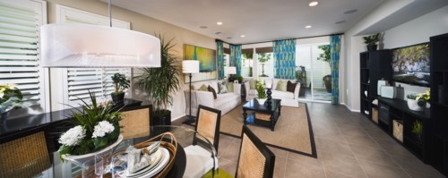 Dining and living area in contemporary traditional home