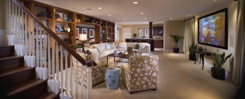 Home entertainment room with projector
