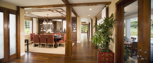 View of contemporary dining room from foyer