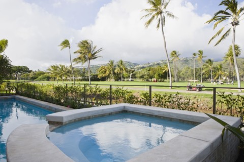 Swimming pool in front of golf course