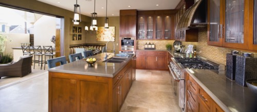 Contemporary kitchen with wall open to outside