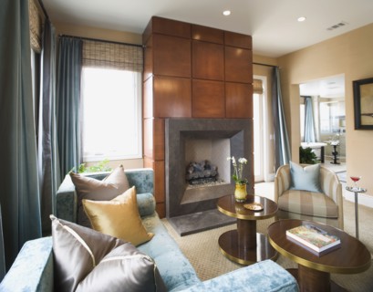 Sitting area with fireplace in master bedroom